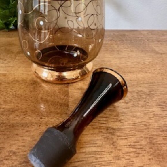 Bohemia Crystal Decanter Set Czechoslovakia – Vintage Amber Glass with Gold Trim - Picture 8 of 9